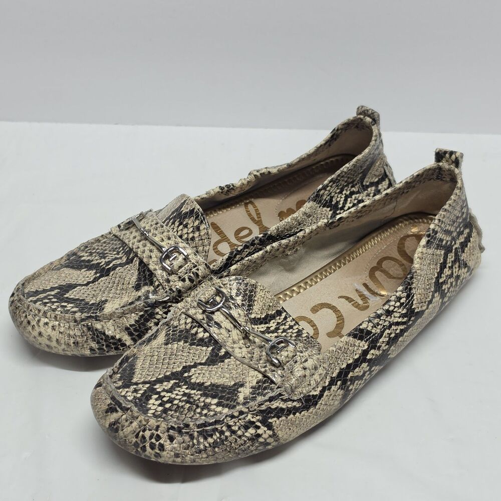 Sam Edelman Falto Women’s Loafers Silver Horse Snakeskin Embossed Leather 9